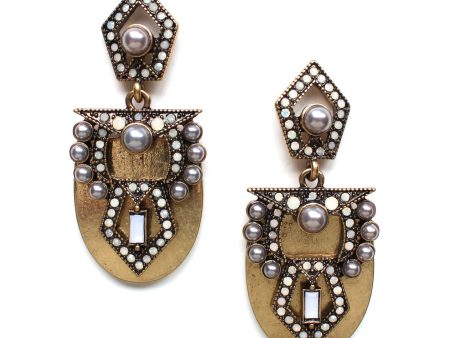 Golden Metal Studded Pearl Earrings Cheap