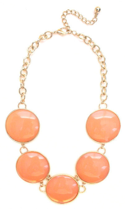 Round Enamel Statement Necklace- Peach Fashion