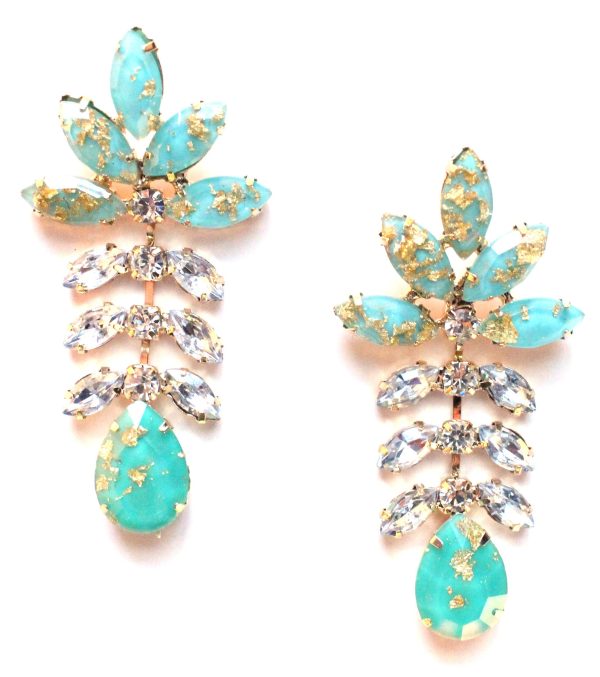 Gold Leaf Crystal Dangle Earrings-Mint Cheap