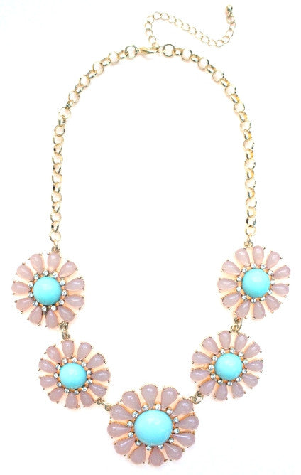 Crystal Daisy Statement Necklace- Pink  Mint Supply