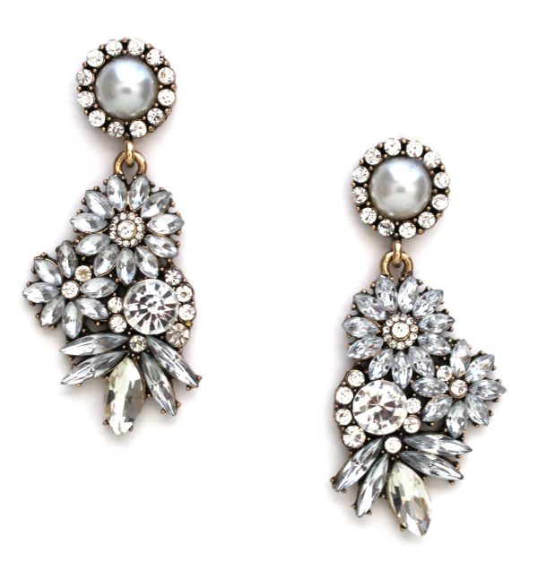 Pearl & Crystal Floral Motif Earrings Supply