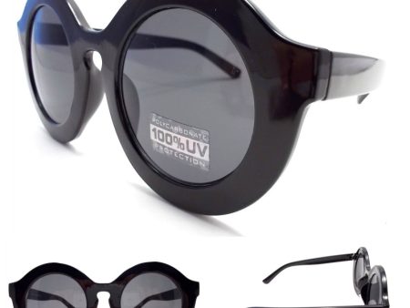 Retro Round Sunglasses- Glossy Black For Cheap