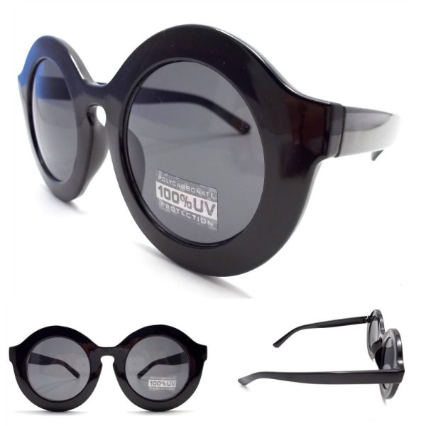 Retro Round Sunglasses- Glossy Black For Cheap